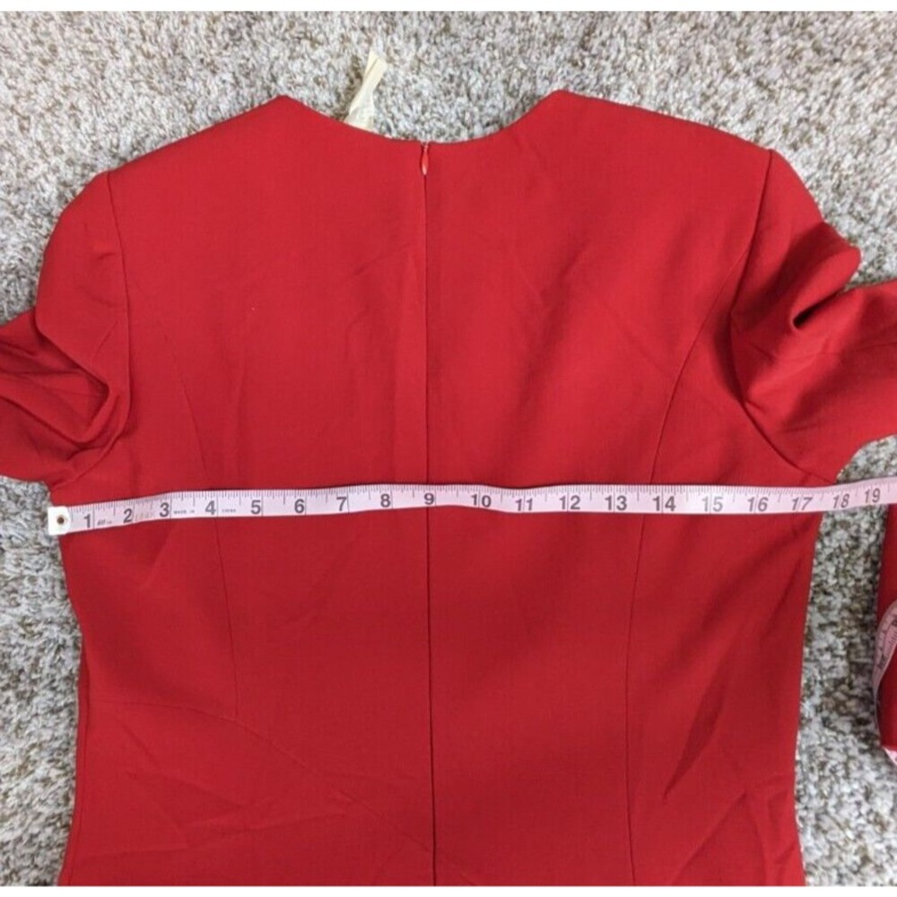 Vintage Rena Lange Dress Size 8 Red Long Sleeve Crepe Moonbeam Inset Patch - Picture 10 of 15